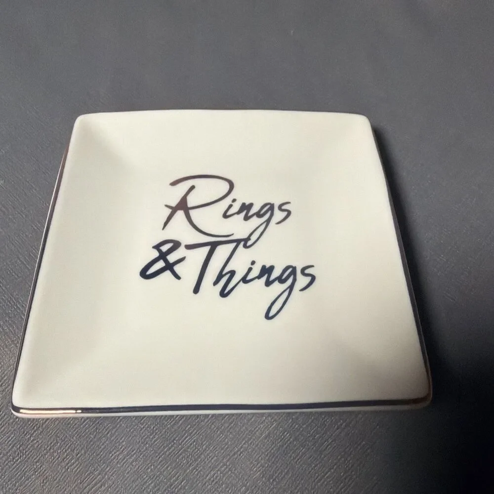 Rings & Things Square Jewelry Tray Ceramic Trinket Dish Ring Holder -T
